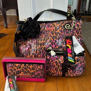 Betsy Johnson Purse, Wallet and matching Cosmetics Bags.